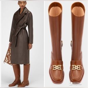 Bally women ebele Leather Long Boots In Brown NWT